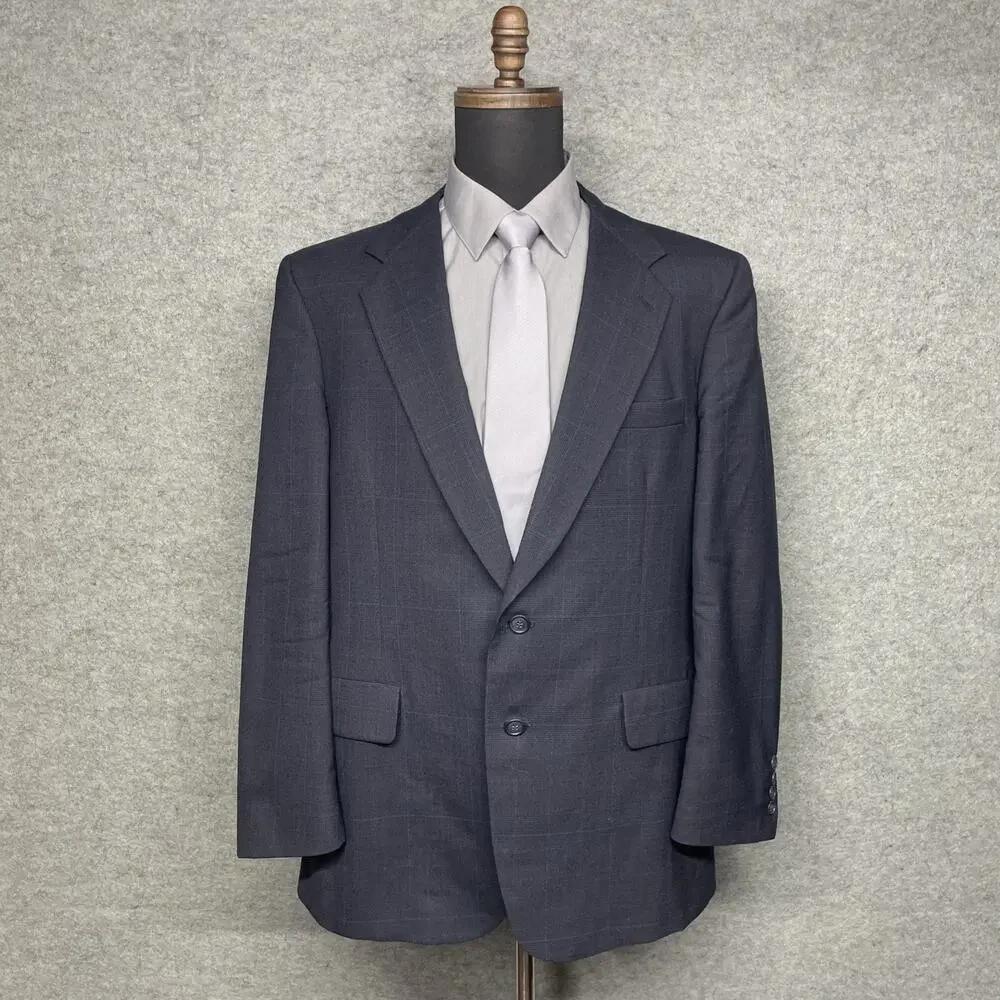 Kuppenheimer Premier Edition Wool Blue Windowpane Sport Coat Blazer Fits Men 44R